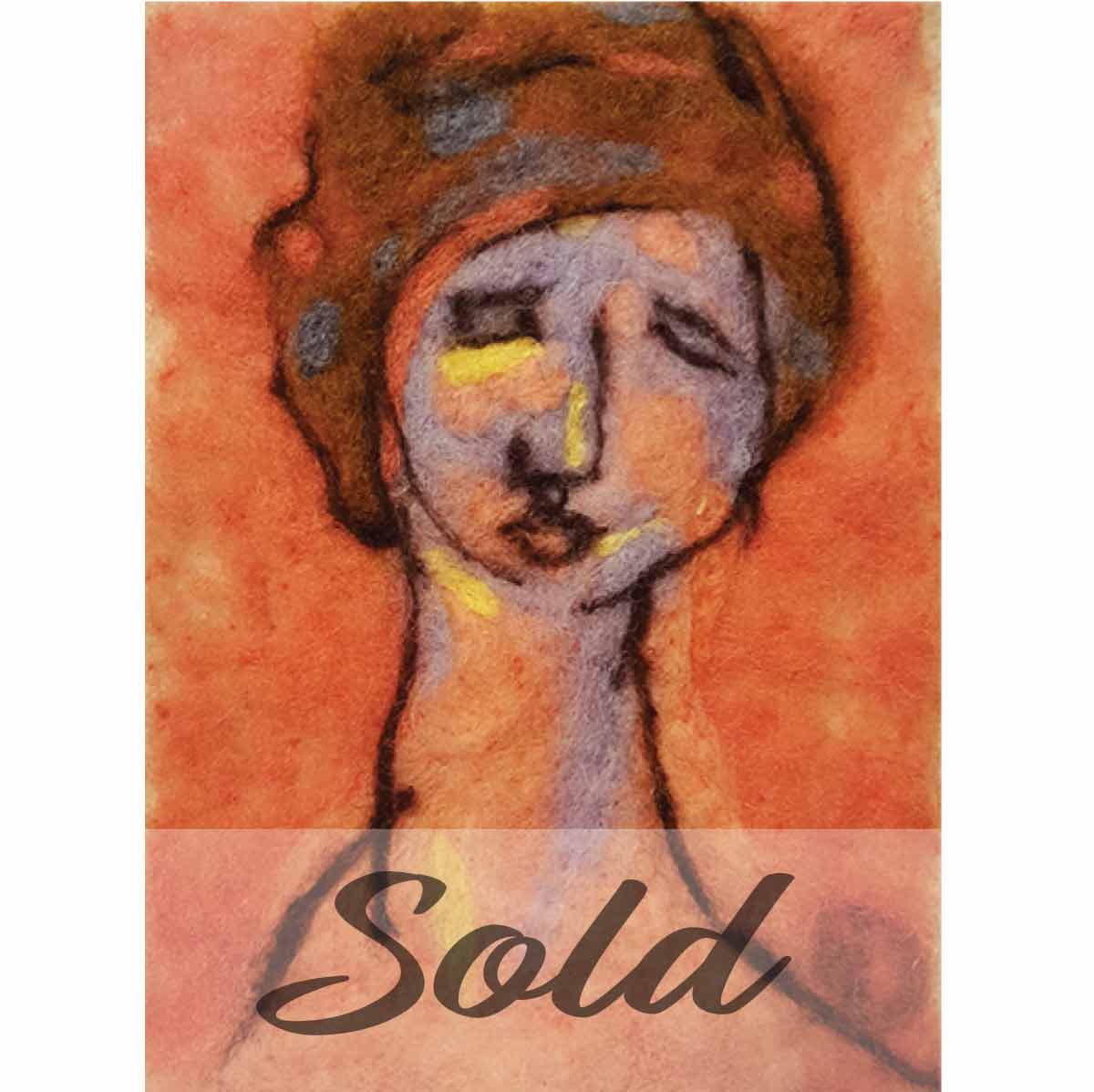 Modigliani-original-wool-felted-painting-by-Hillary-Dow-SOLD