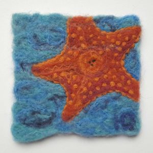 Starfish-wool-fiber-painting-Hillary-Dow-Maine artist, coastal decor