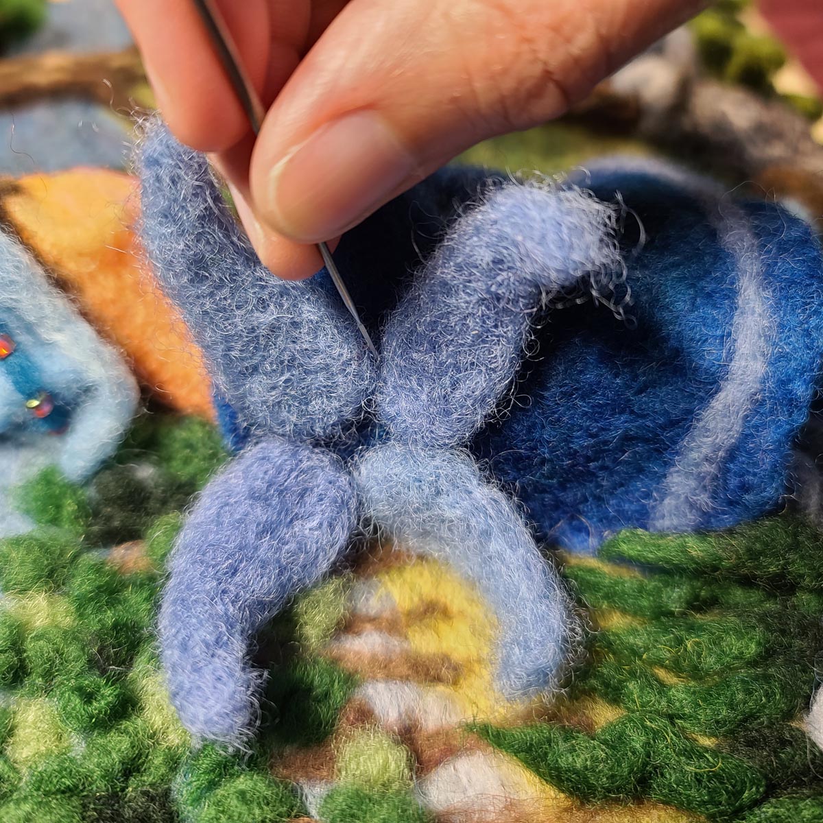 Attaching needle felted for Fairy Wings