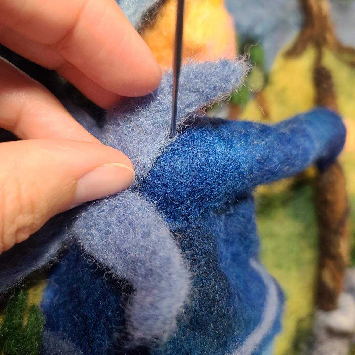 Attaching needle felted for Fairy Wings