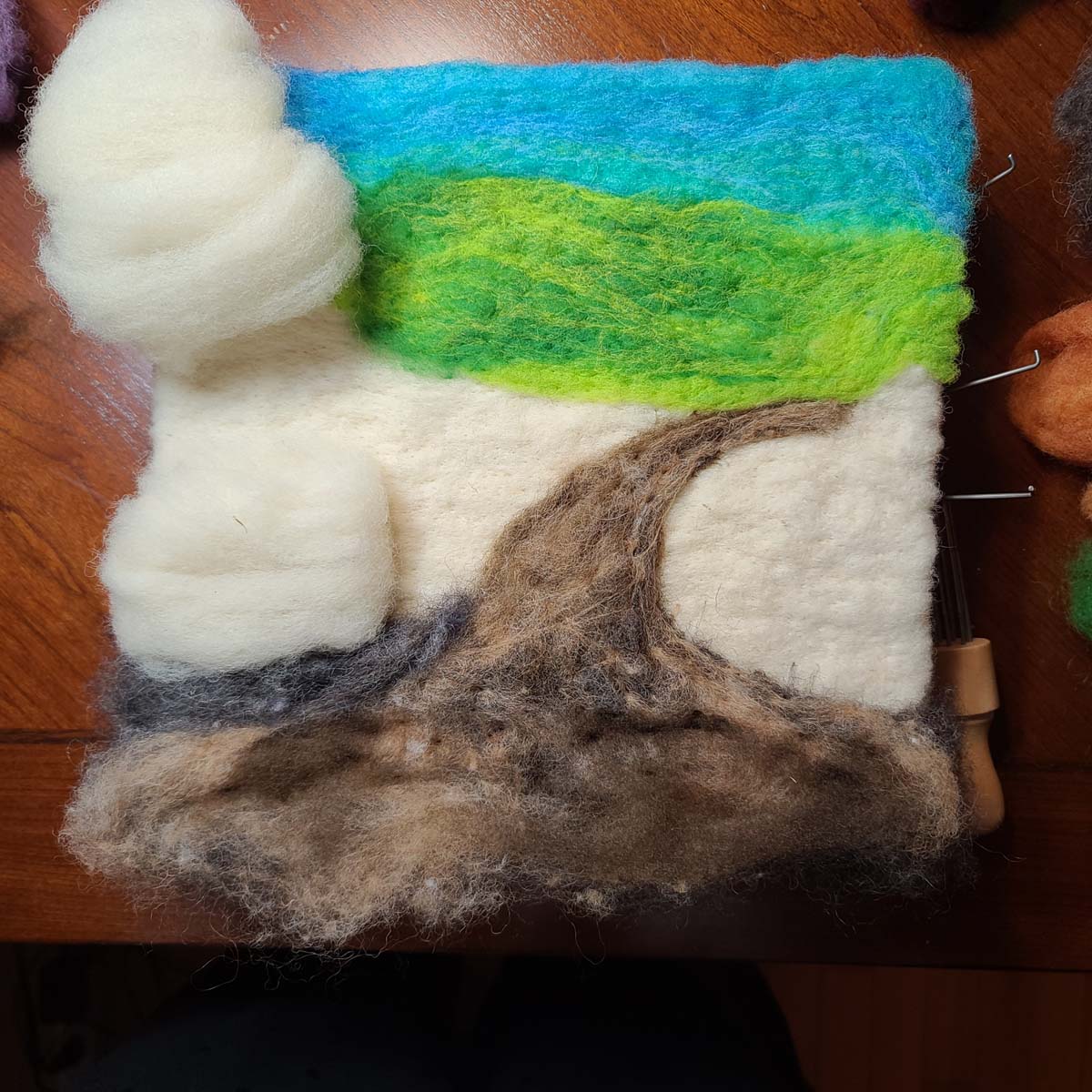 Felting a road and mountain background (4) Felting a road and mountain background
