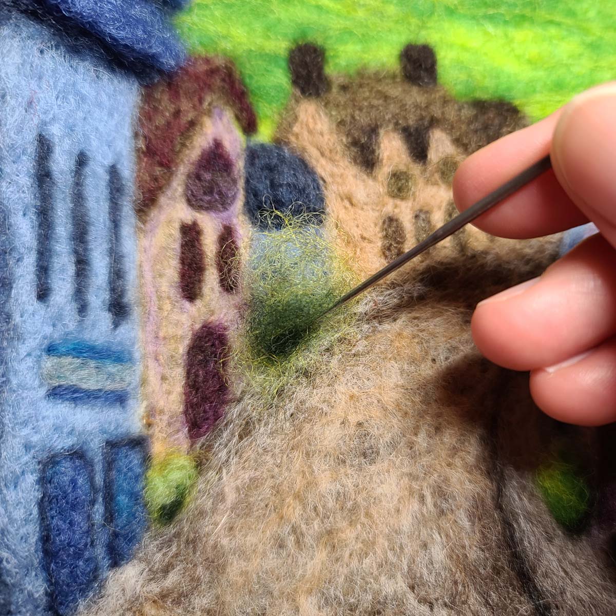 Needle felting small plants (13) felting accent plants to streets edge