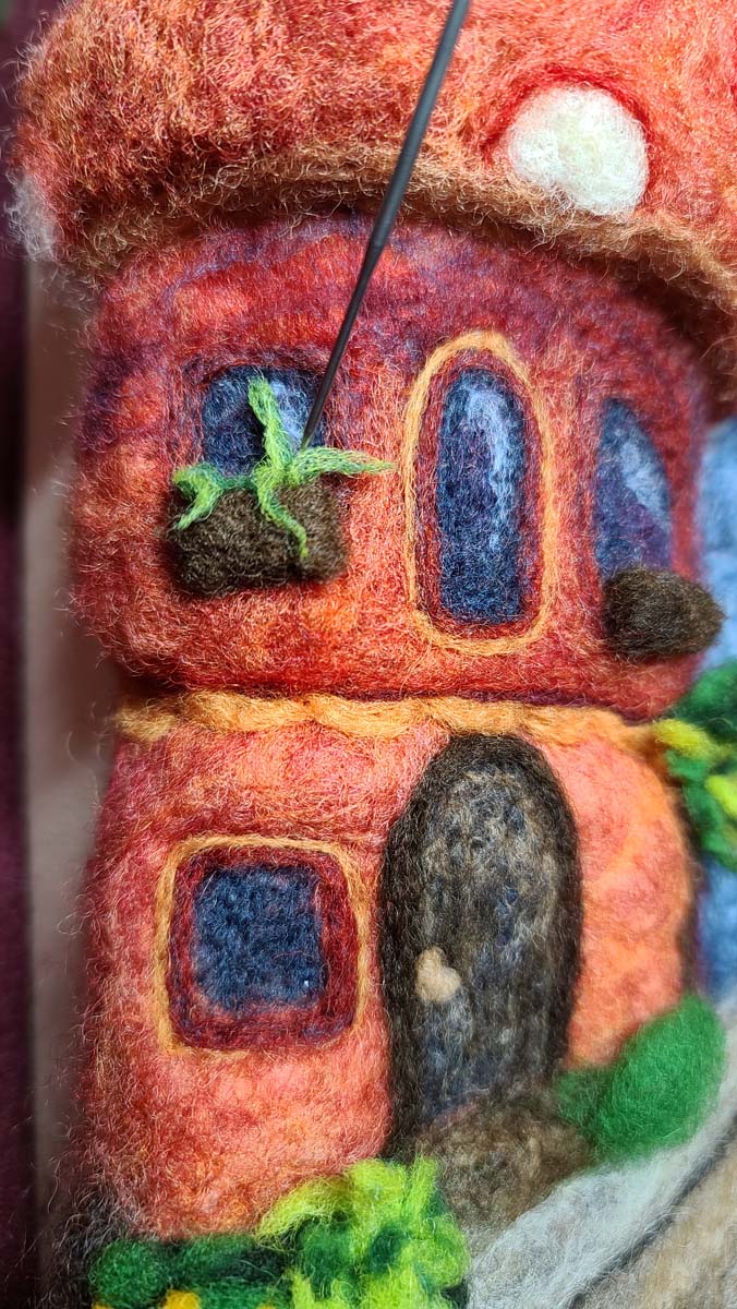 Needle felting window boxes and plants of a fairy house