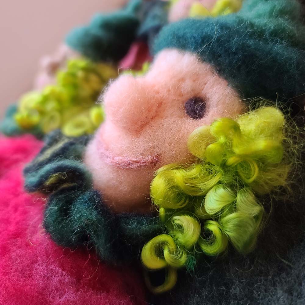 detail: elves awaken original needle felted illustration by Hillary Dow