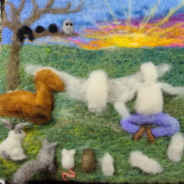Needle felting a group of animals in 2D, video tutorial