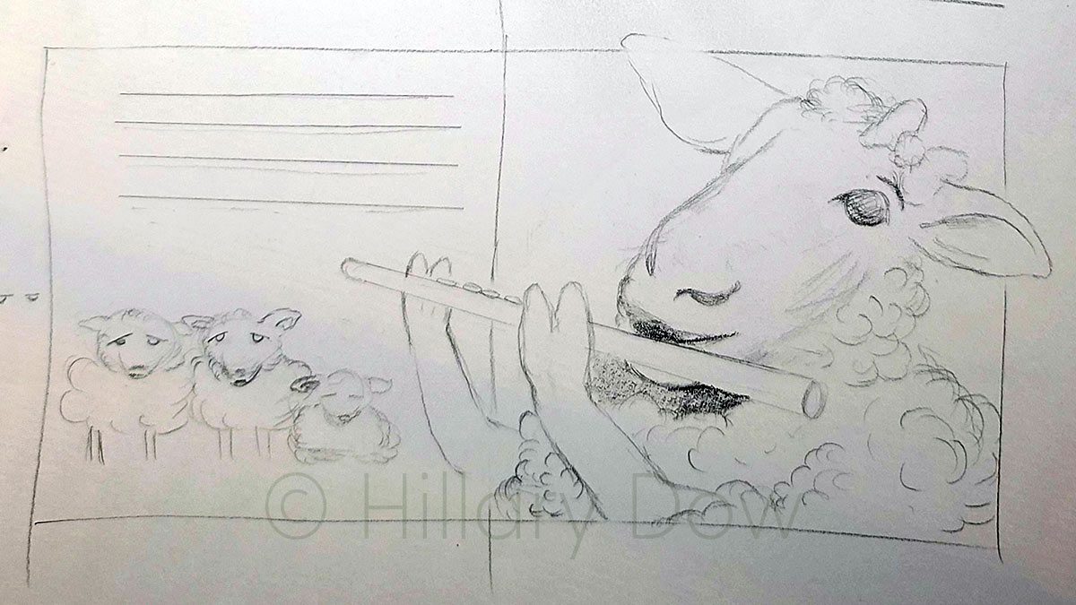 thumb nail sketch flute player